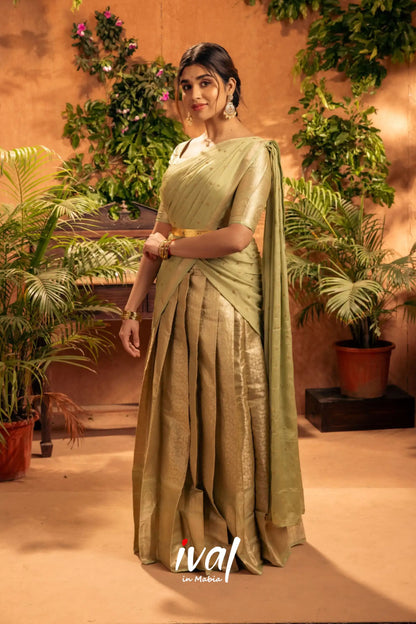 Izhaiyini - Pastel Green Banarasi Tissue Halfsaree Half Sarees