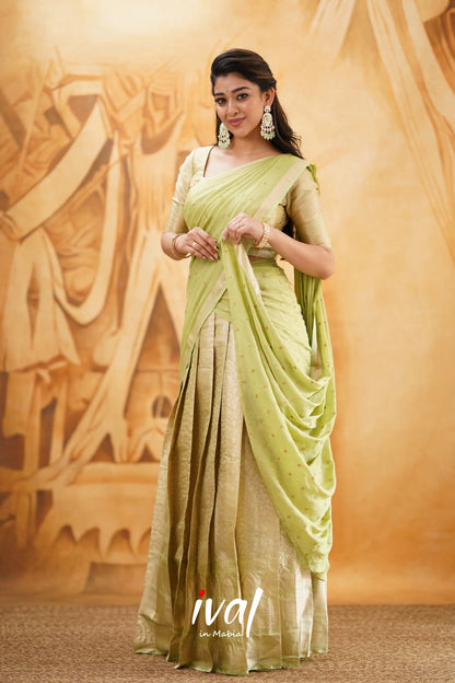 Izhaiyini - Pastel Green Banarasi Tissue Halfsaree Half Sarees