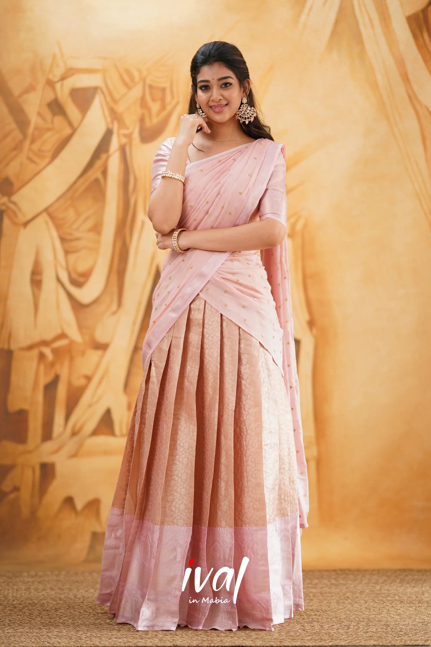 Izhaiyini - Pastel Pink Banarasi Tissue Halfsaree Half Sarees