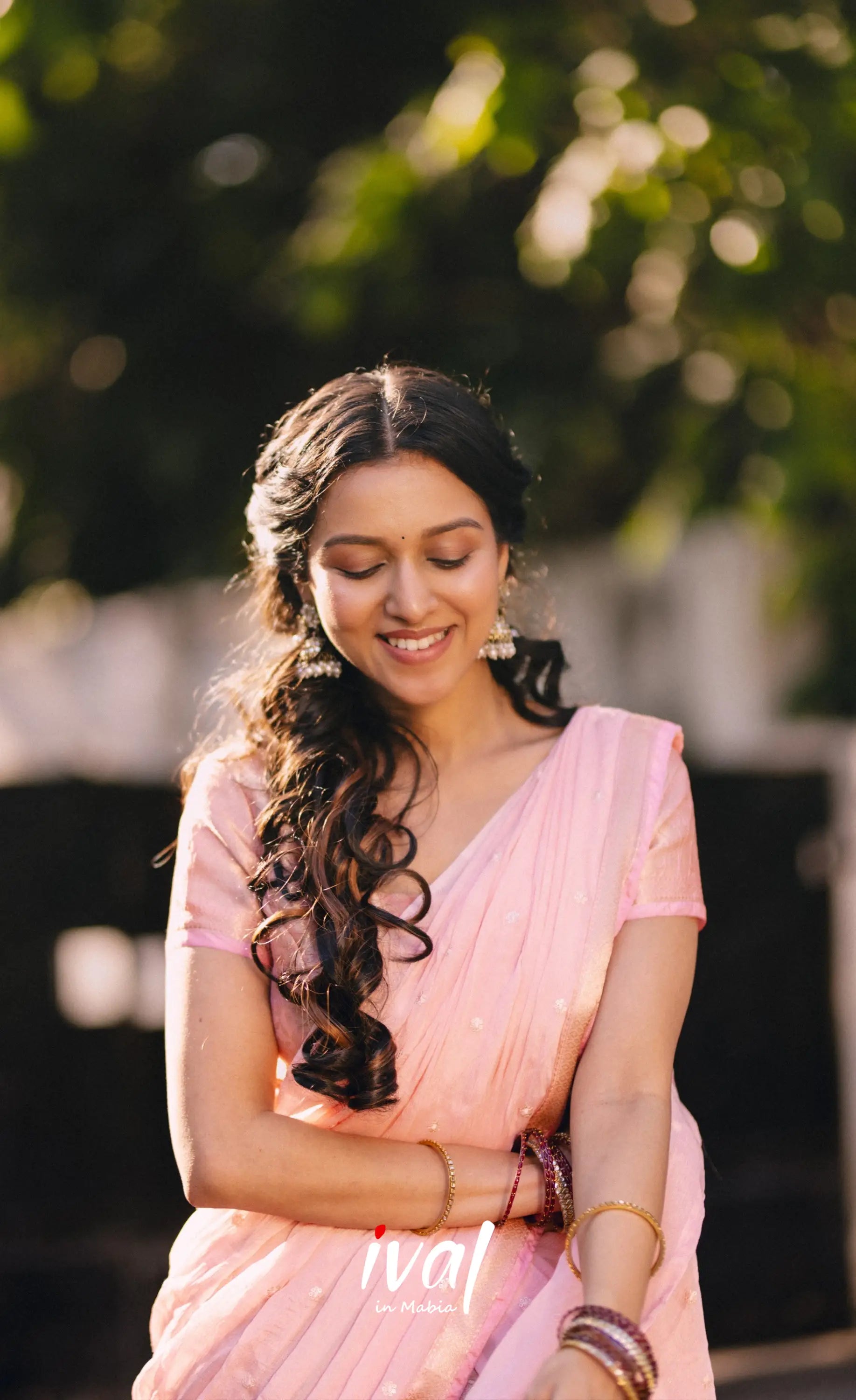Izhaiyini - Pastel Pink Banarasi Tissue Halfsaree - Half Sarees