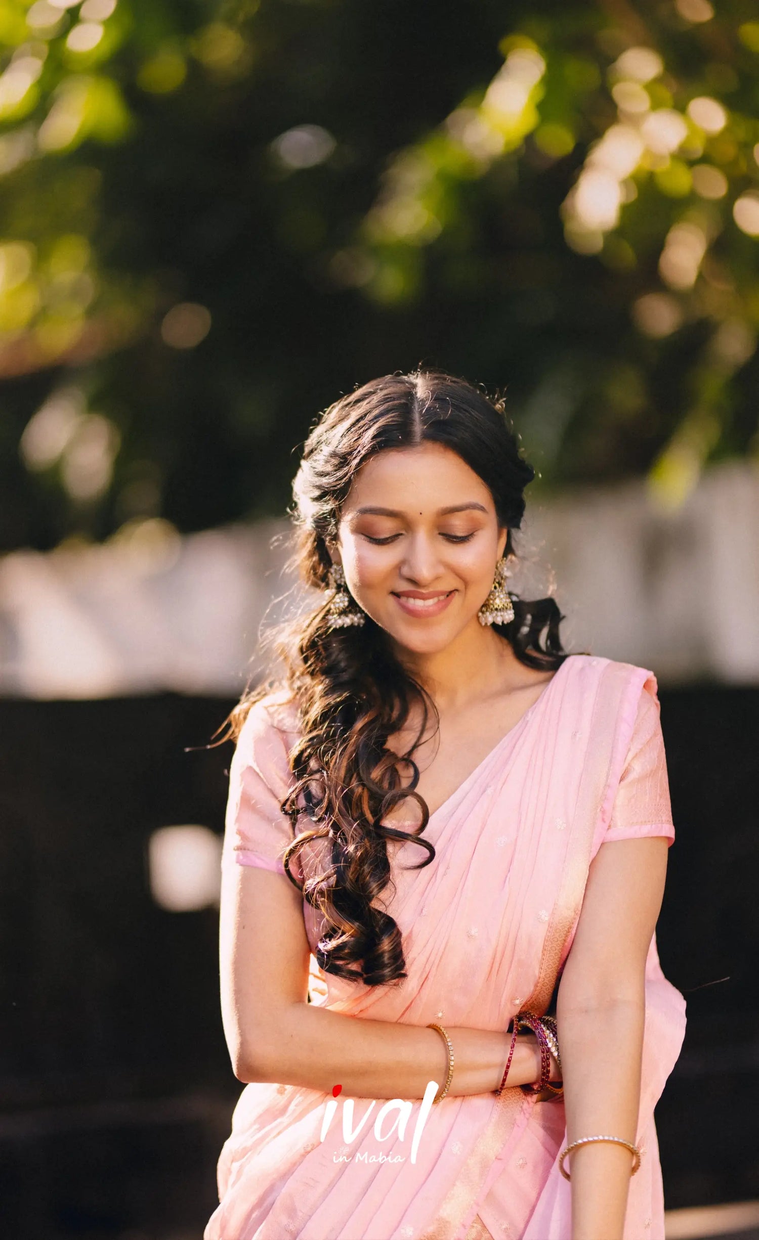 Izhaiyini - Pastel Pink Banarasi Tissue Halfsaree - Half Sarees