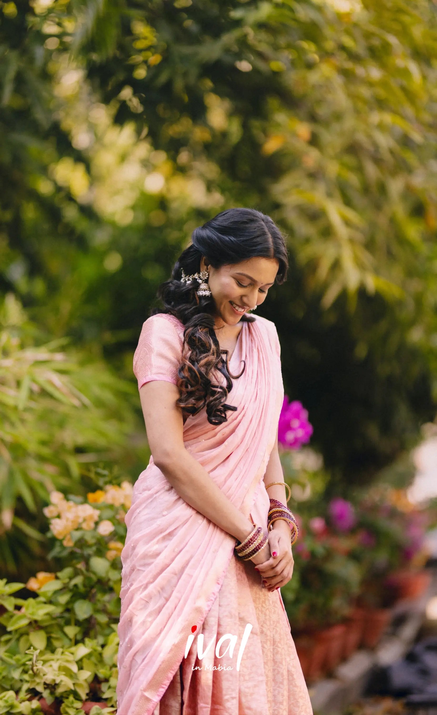Izhaiyini - Pastel Pink Banarasi Tissue Halfsaree - Half Sarees