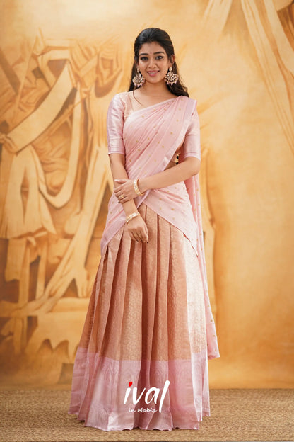 Izhaiyini - Pastel Pink Banarasi Tissue Halfsaree Half Sarees