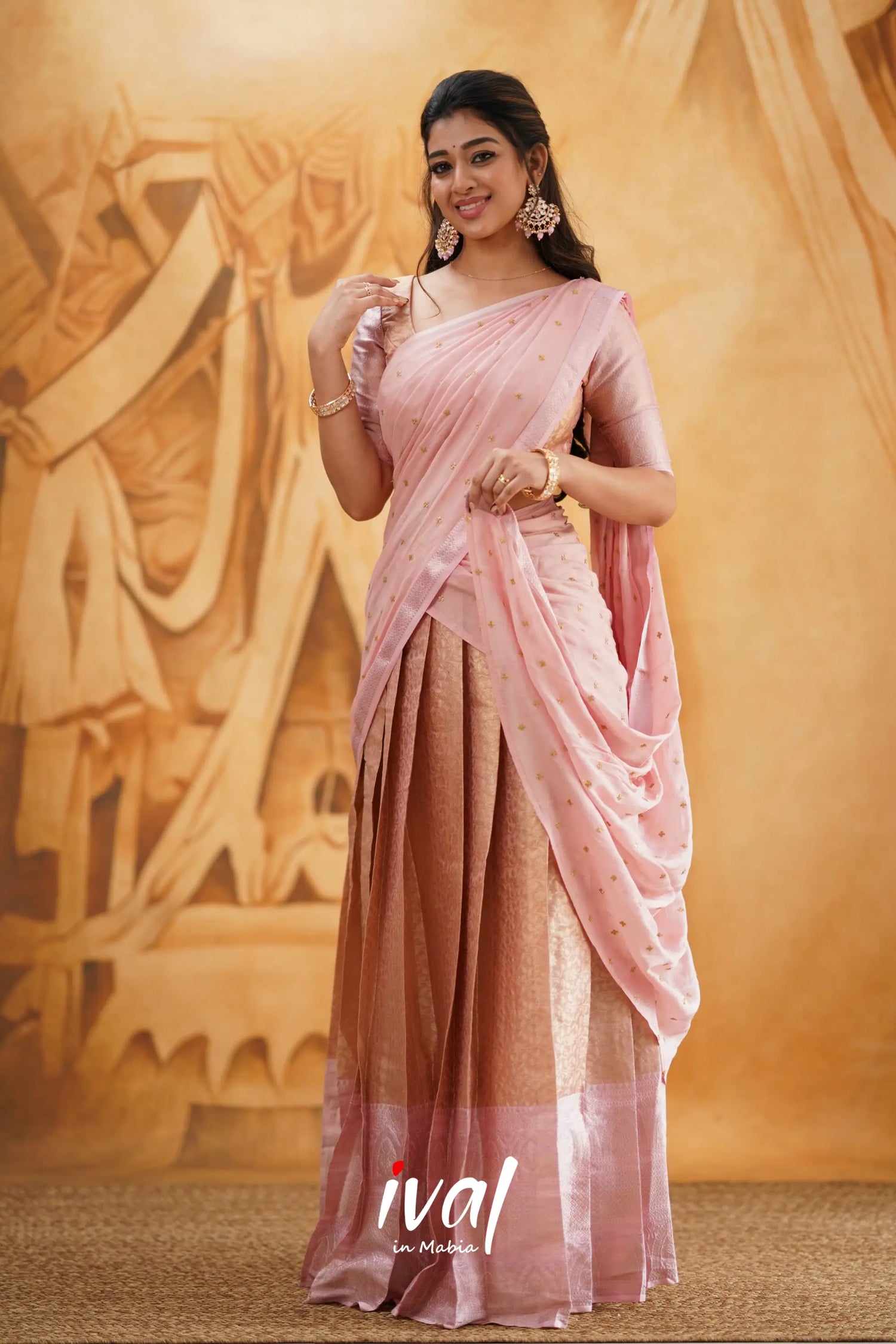 Izhaiyini - Pastel Pink Banarasi Tissue Halfsaree Half Sarees