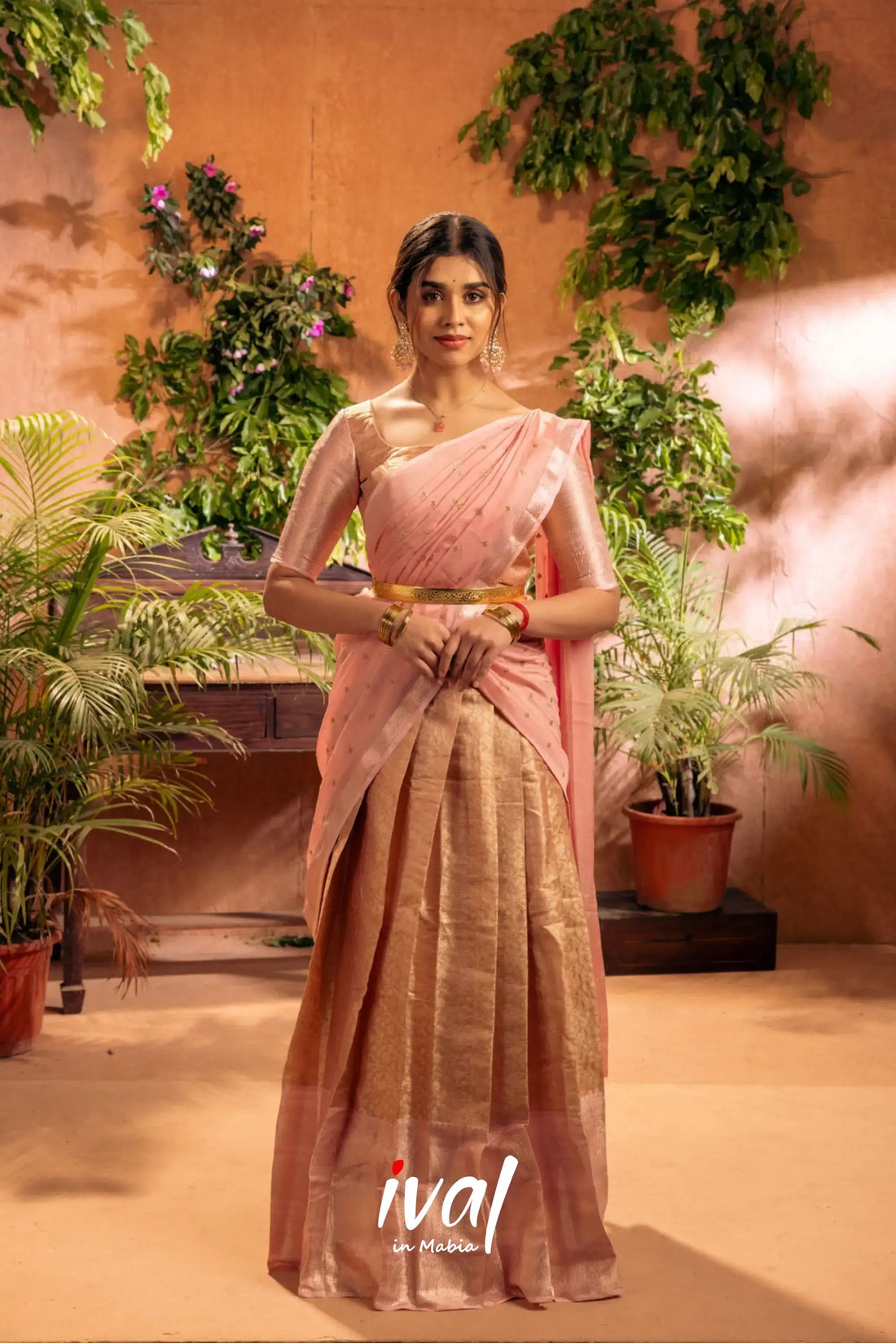 Izhaiyini - Pastel Pink Banarasi Tissue Halfsaree Half Sarees