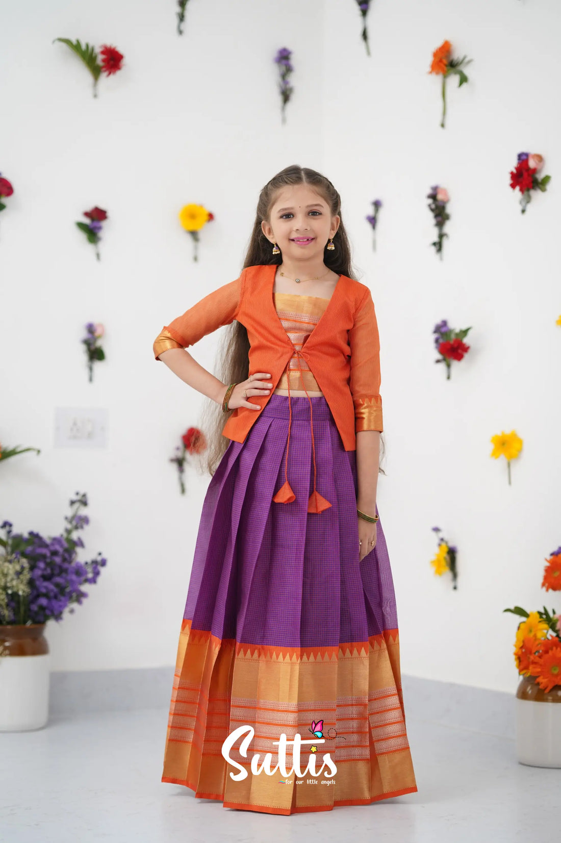 Izhaiyini Pavadai Sattai - Purple And Orange Kids - Suttis