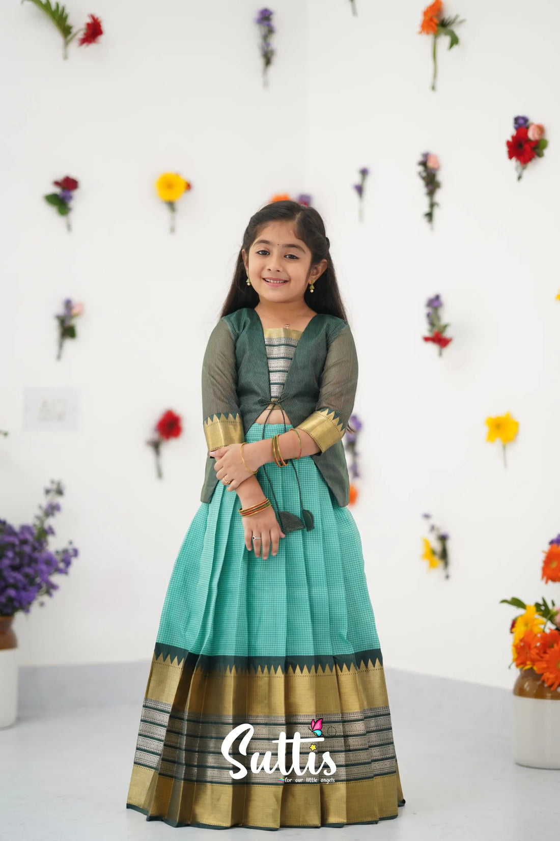 Izhaiyini Pavadai Sattai - Teal Green And Dark Kids - Suttis