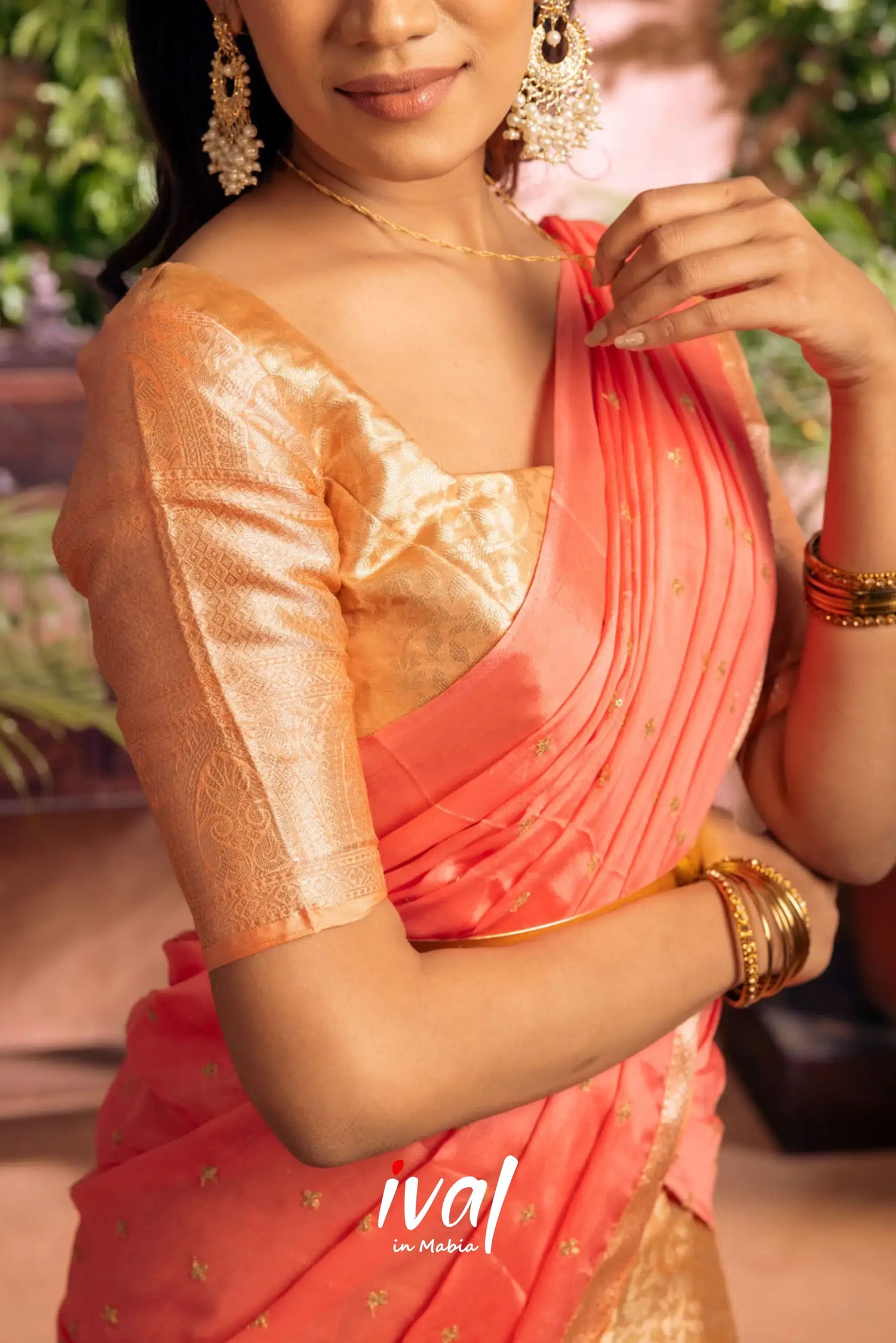 Izhaiyini - Peach Banarasi Tissue Halfsaree Half Sarees