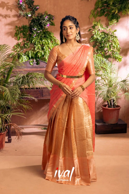 Izhaiyini - Peach Banarasi Tissue Halfsaree Half Sarees