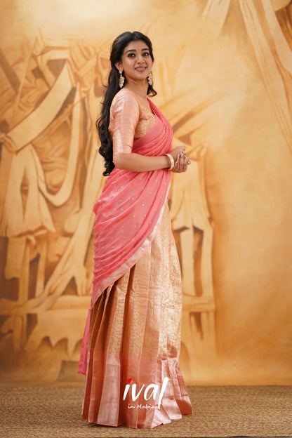 Izhaiyini - Peach Banarasi Tissue Halfsaree Half Sarees