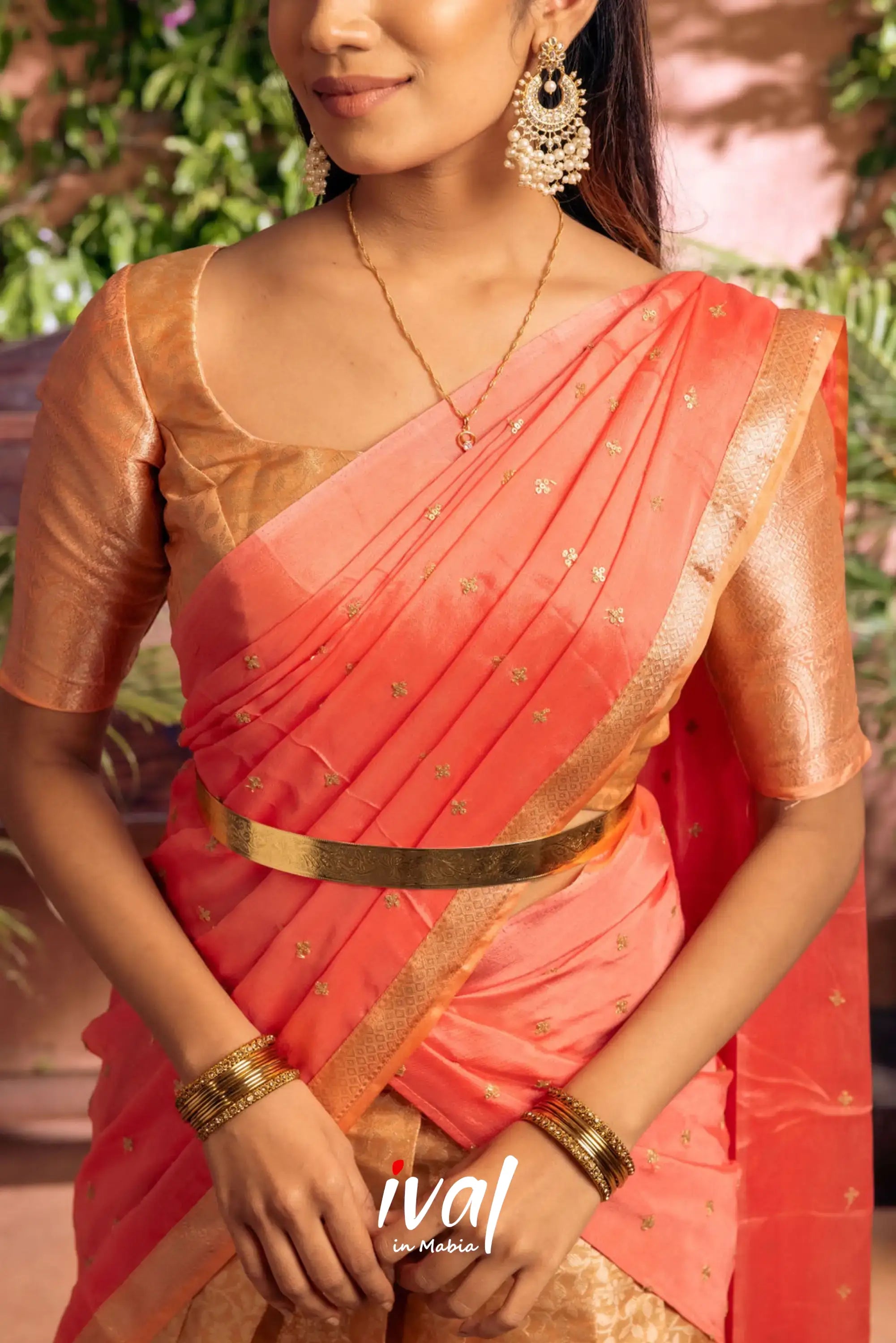 Izhaiyini - Peach Banarasi Tissue Halfsaree Half Sarees