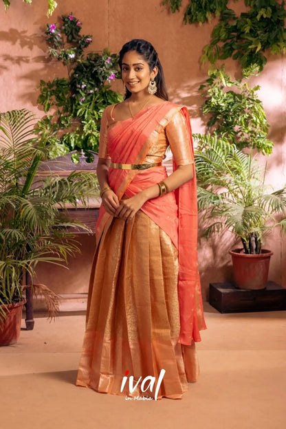 Izhaiyini - Peach Banarasi Tissue Halfsaree Half Sarees