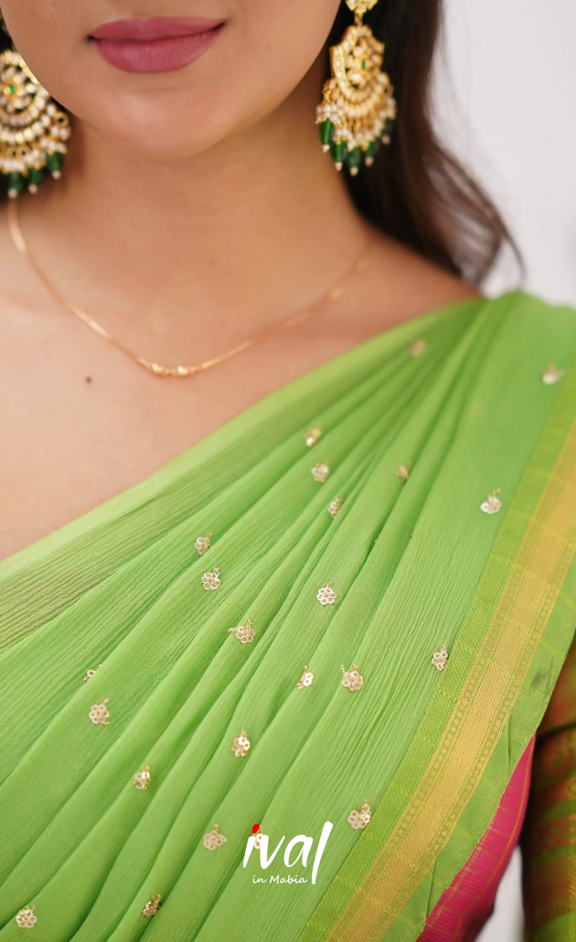 Izhaiyini- Pink And Light Green Organza Halfsaree Half Sarees