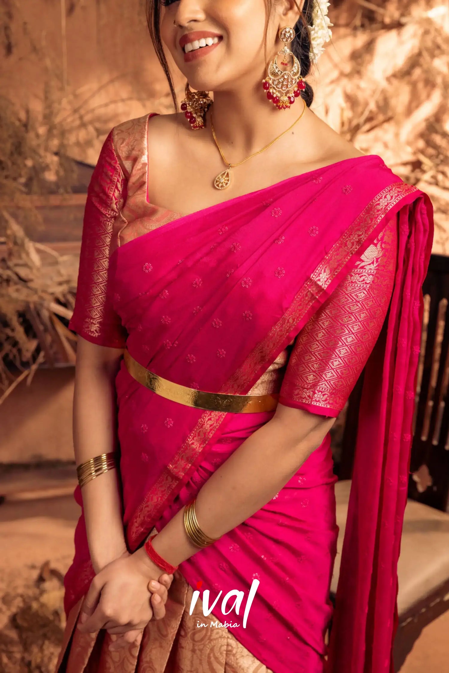 Izhaiyini - Pink Banarasi Tissue Halfsaree Half Sarees