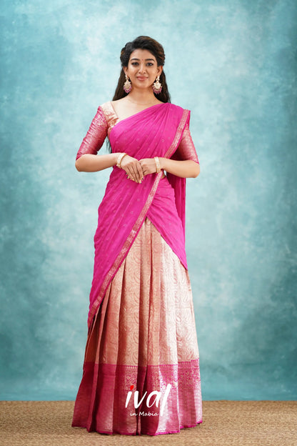 Izhaiyini - Pink Banarasi Tissue Halfsaree Half Sarees