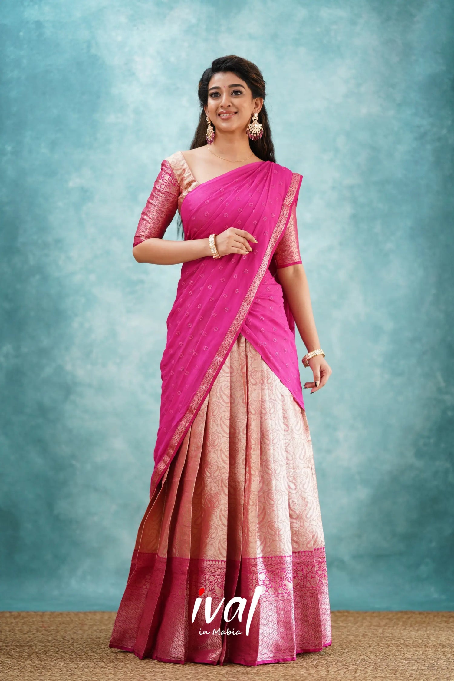 Izhaiyini - Pink Banarasi Tissue Halfsaree Half Sarees