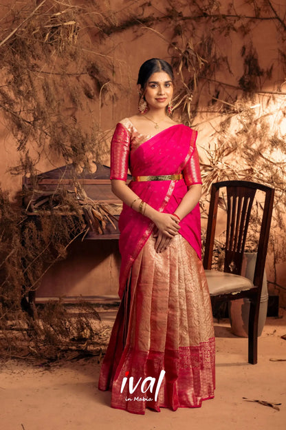 Izhaiyini - Pink Banarasi Tissue Halfsaree Half Sarees