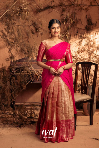 Izhaiyini - Pink Banarasi Tissue Halfsaree Half Sarees