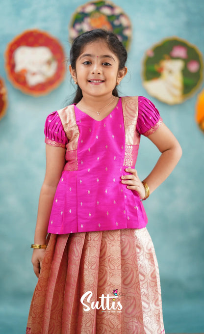 Izhaiyini - Pink Banarasi Tissue Pavadai Sattai Kids-Suttis