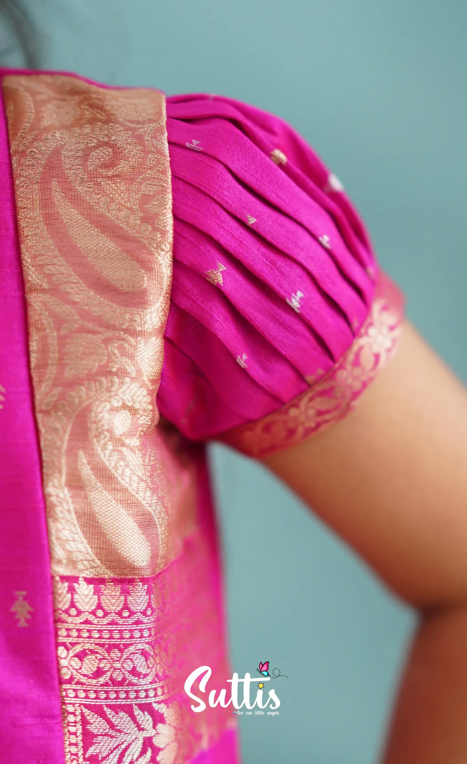 Izhaiyini - Pink Banarasi Tissue Pavadai Sattai Kids-Suttis