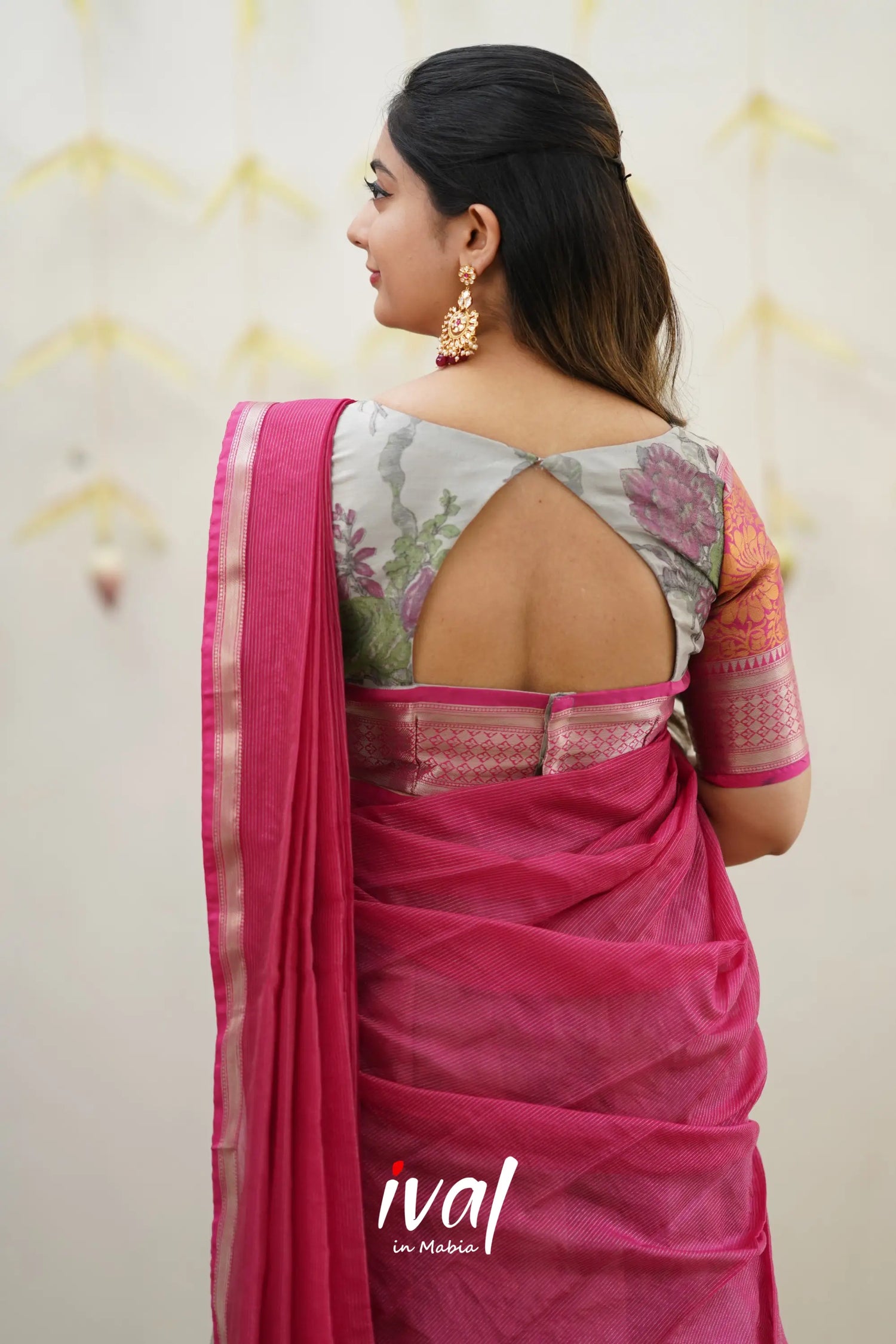 Izhaiyini - Pink Floral Organza Halfsaree Half Sarees