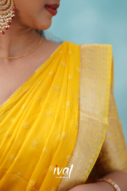 Izhaiyini - Red And Yellow Banarasi Tissue Halfsaree Half Sarees
