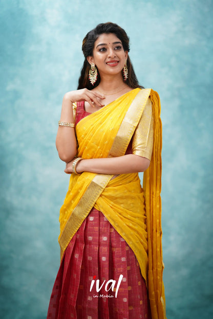 Izhaiyini - Red And Yellow Banarasi Tissue Halfsaree Half Sarees