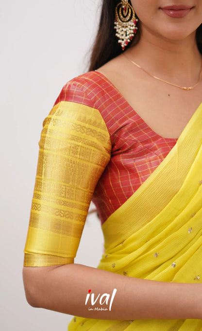 Izhaiyini- Red And Yellow Organza Halfsaree Half Sarees