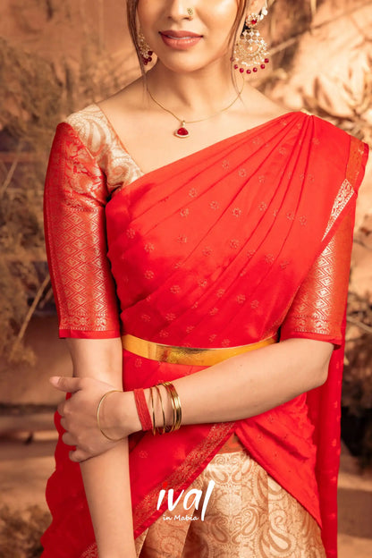 Izhaiyini - Red Banarasi Tissue Halfsaree Half Sarees