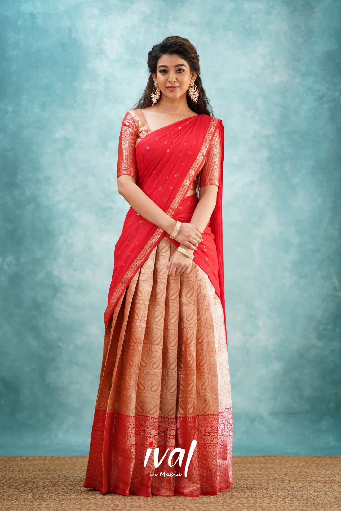 Izhaiyini - Red Banarasi Tissue Halfsaree Half Sarees