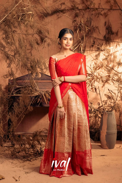 Izhaiyini - Red Banarasi Tissue Halfsaree Half Sarees