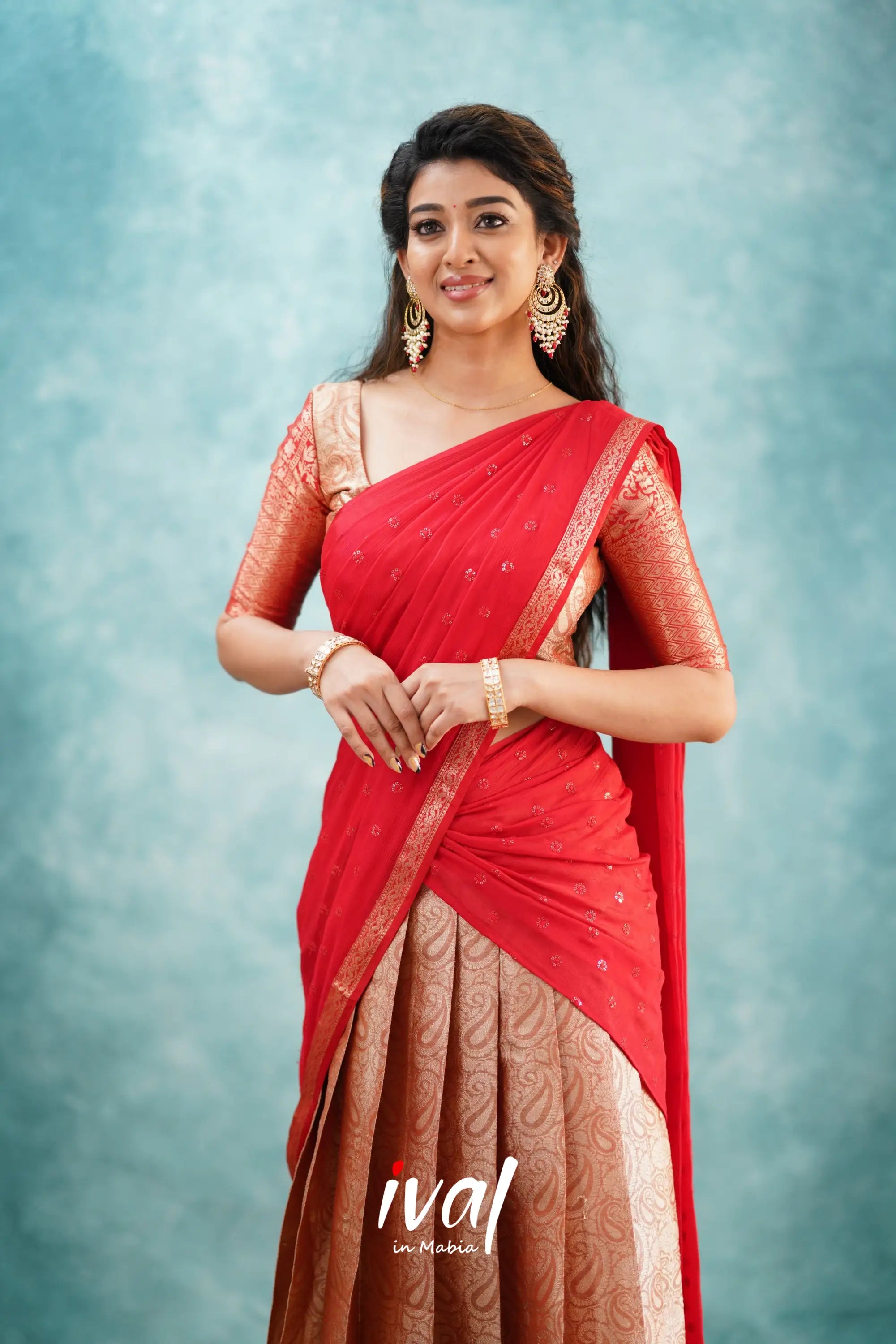 Izhaiyini - Red Banarasi Tissue Halfsaree Half Sarees