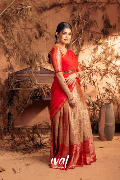 Izhaiyini - Red Banarasi Tissue Halfsaree Half Sarees