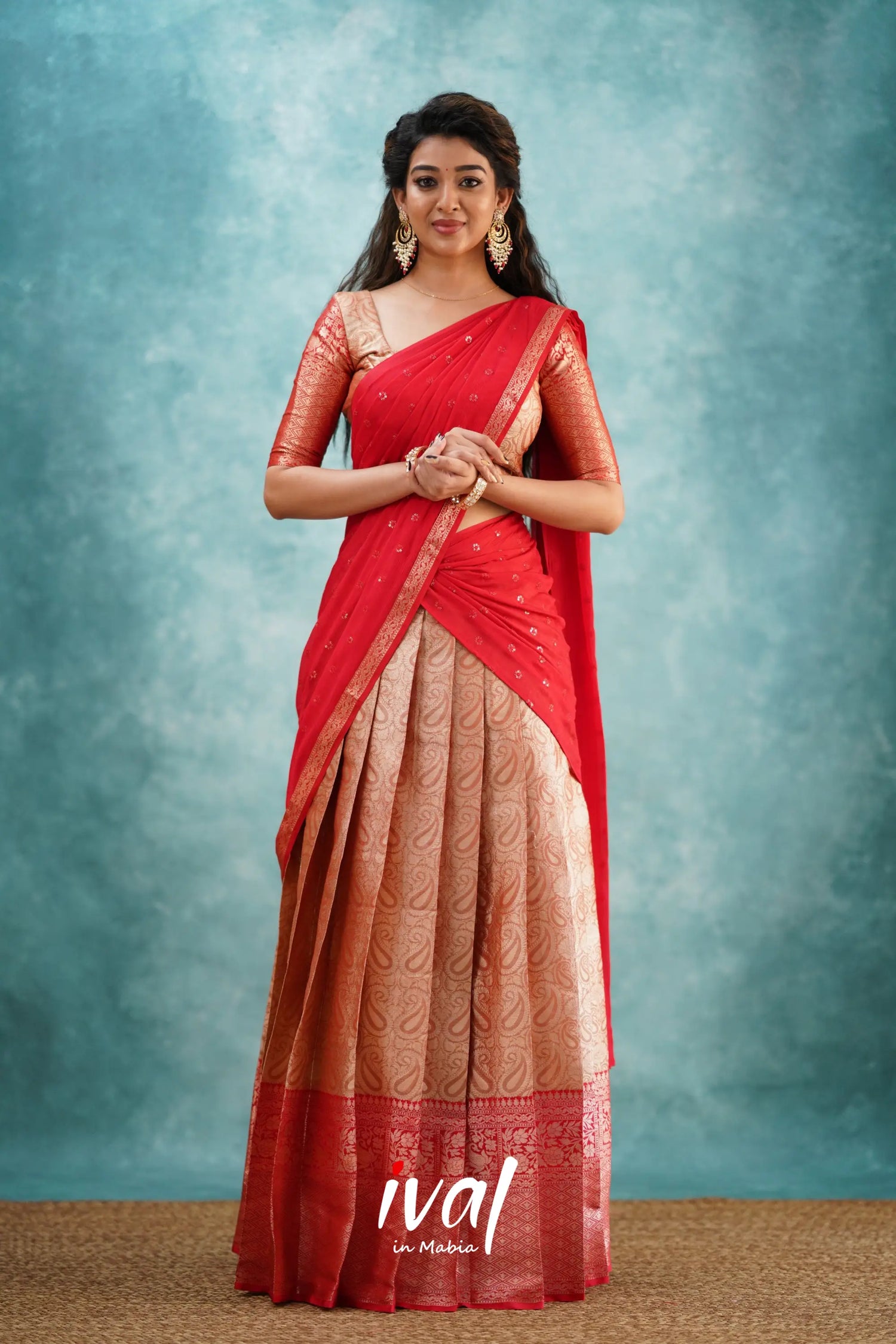 Izhaiyini - Red Banarasi Tissue Halfsaree Half Sarees