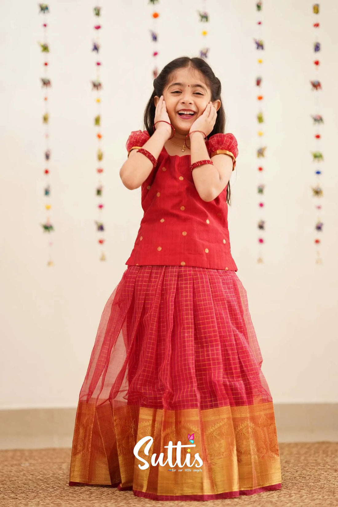 Izhaiyini - Reddish Maroon Organza Pavadai Sattai Kids-Suttis