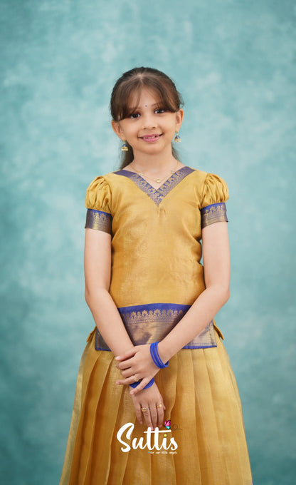 Izhaiyini Royal Blue Shade And Gold Tone Organza Pavadai Sattai Kids-Suttis