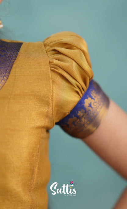 Izhaiyini Royal Blue Shade And Gold Tone Organza Pavadai Sattai Kids-Suttis