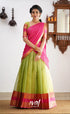 Izhaiyini - Shade Of Green And Hot Pink Tone Organza Halfsaree Half Sarees