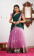 Izhaiyini Shade Of Light Lavender And Dark Green Tone Organza Halfsaree Half Sarees