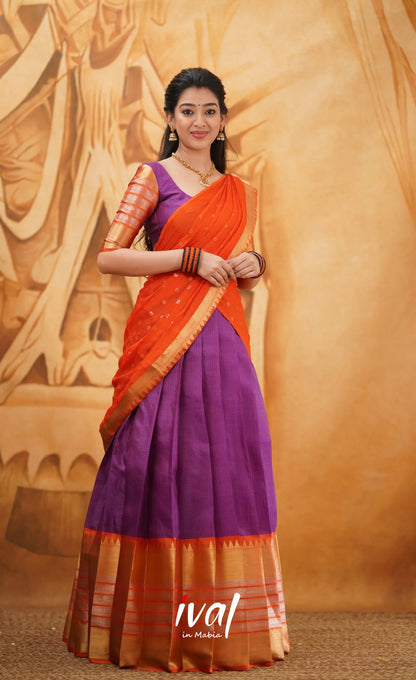 Izhaiyini - Shade Of Purple And Orange Tone Organza Halfsaree Half Sarees