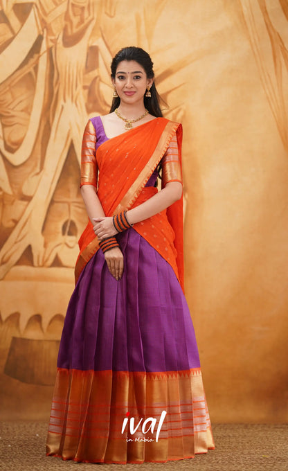 Izhaiyini - Shade Of Purple And Orange Tone Organza Halfsaree Half Sarees