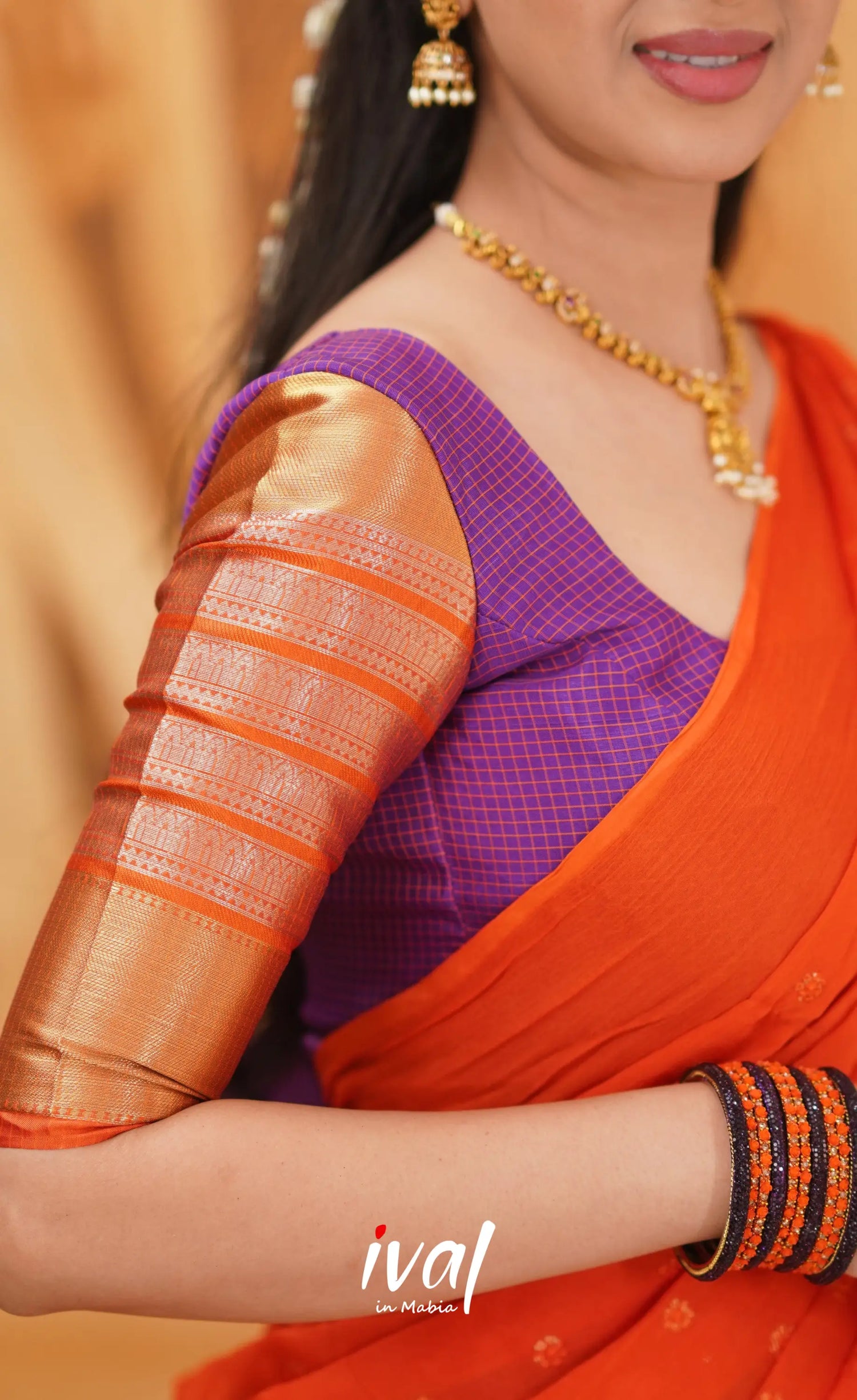 Izhaiyini - Shade Of Purple And Orange Tone Organza Halfsaree Half Sarees