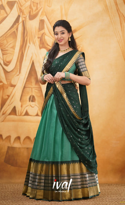 Izhaiyini - Shade Of Teal Green And Dark Tone Organza Halfsaree Half Sarees