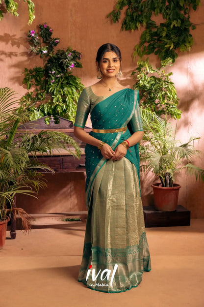 Izhaiyini - Teal Green Banarasi Tissue Halfsaree Half Sarees