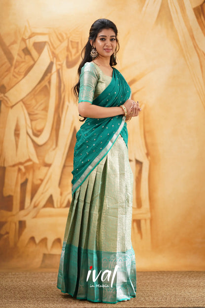 Izhaiyini - Teal Green Banarasi Tissue Halfsaree Half Sarees