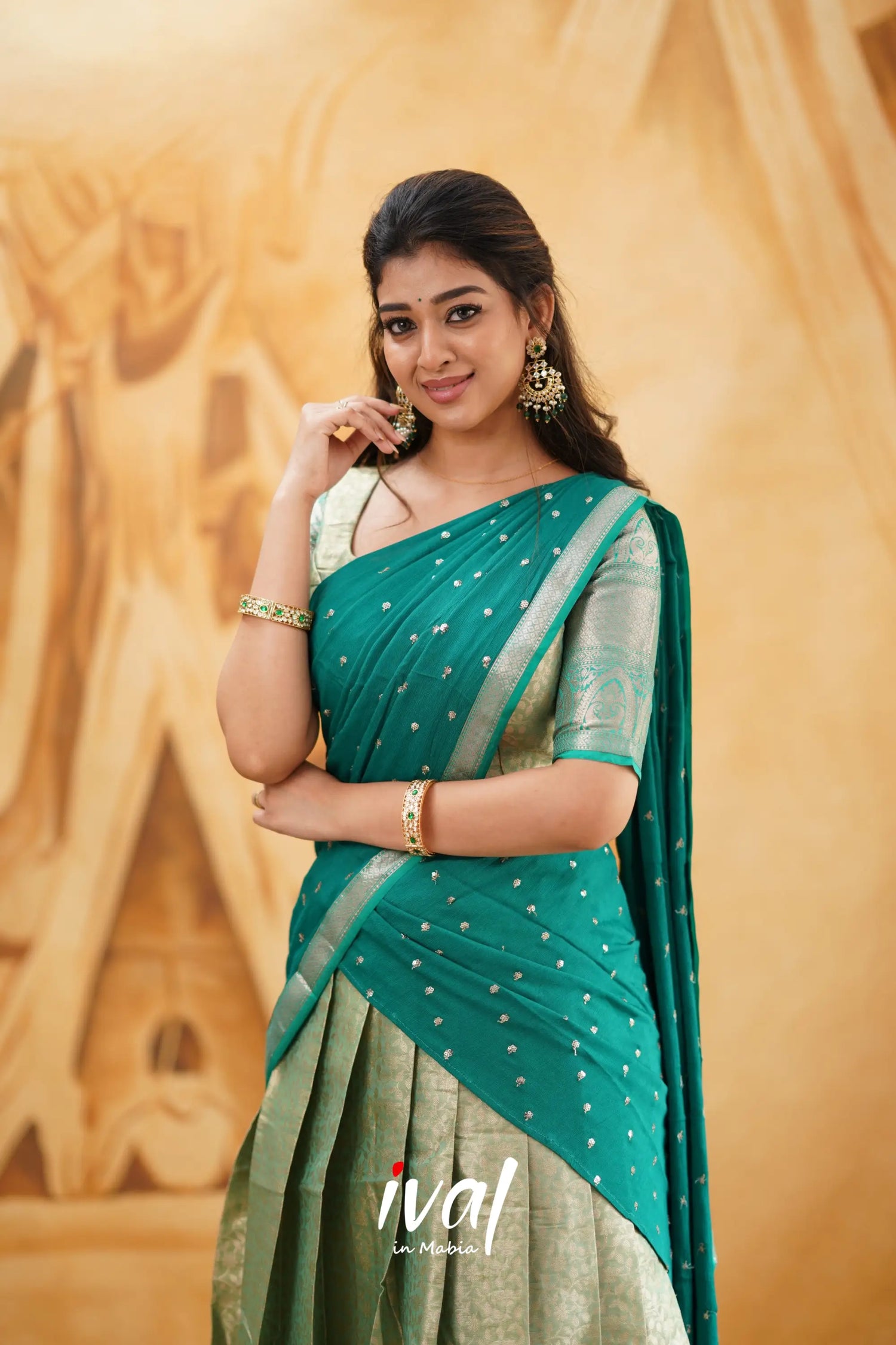 Izhaiyini - Teal Green Banarasi Tissue Halfsaree Half Sarees