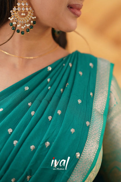 Izhaiyini - Teal Green Banarasi Tissue Halfsaree Half Sarees