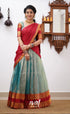 Izhaiyini - Teal Green Shade And Coral Red Tone Organza Halfsaree Half Sarees