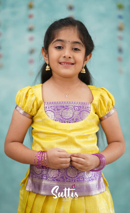 Izhaiyini Yellow Shade And Purple Tone Organza Pavadai Sattai Kids-Suttis