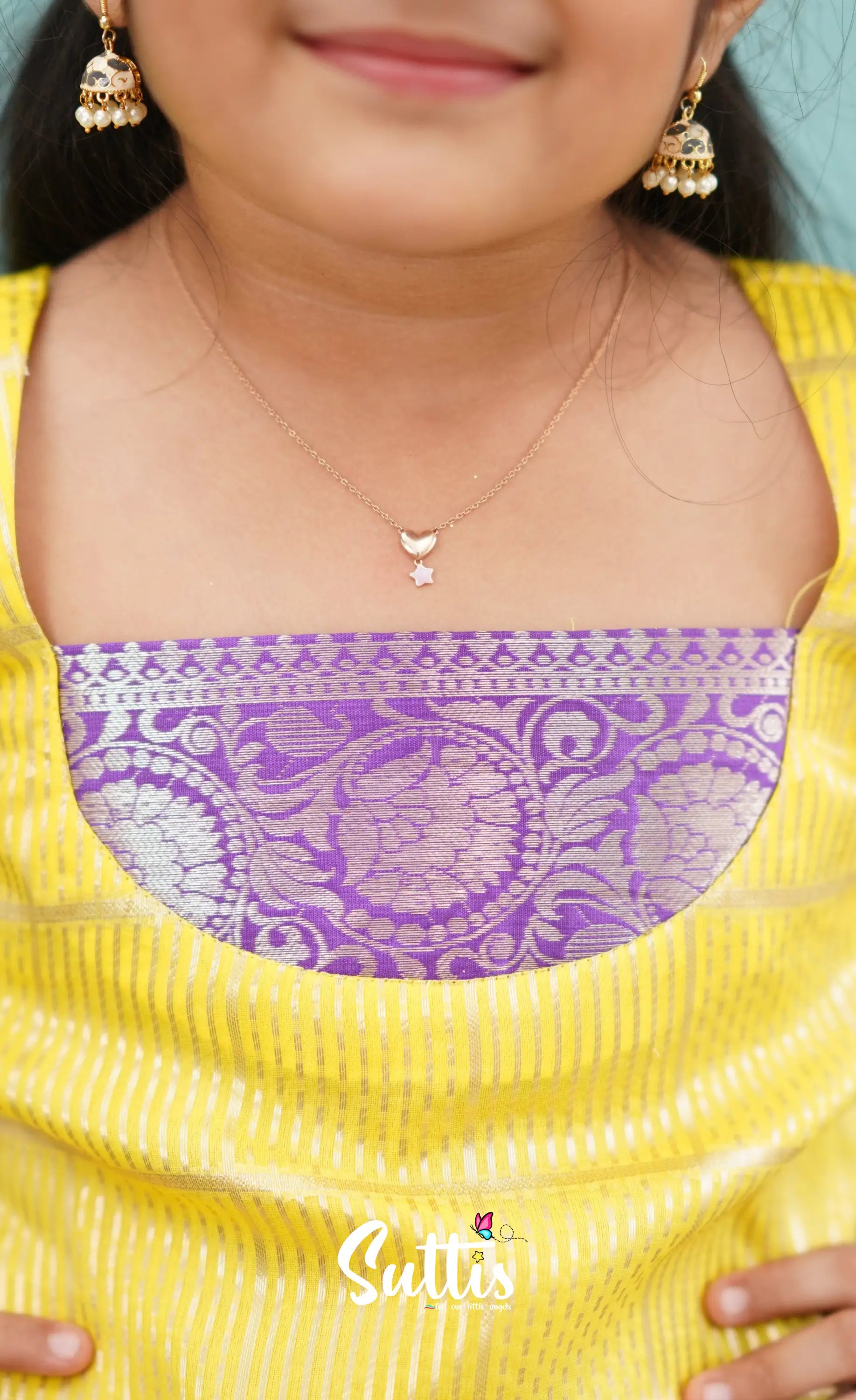 Izhaiyini Yellow Shade And Purple Tone Organza Pavadai Sattai Kids-Suttis